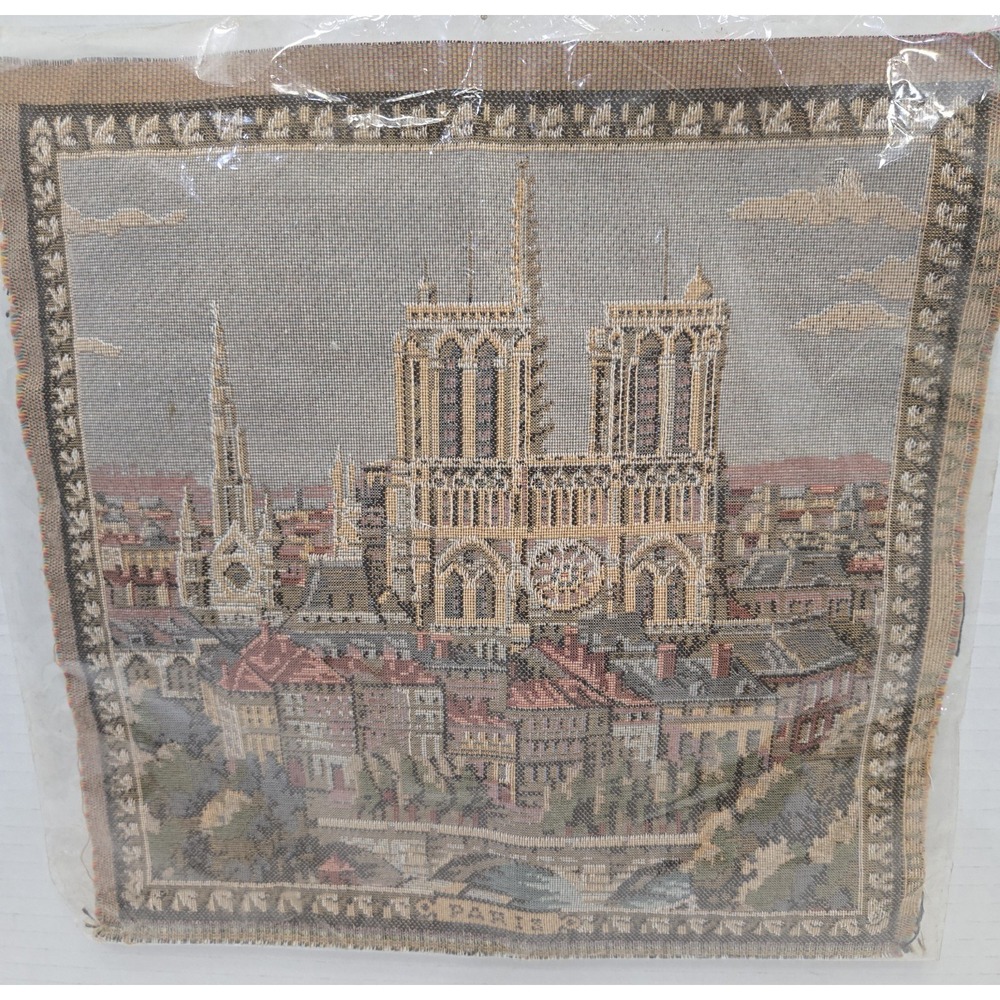 Vtg Notre Dame de Paris Woven Tapestry Made in France Jacquard Wall Art Panel